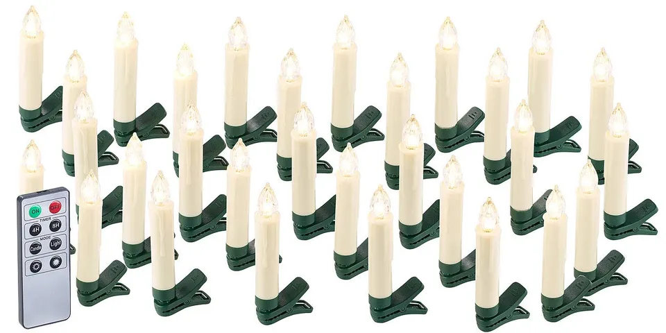 Lunartec LED Weihnachtsbaum-Kerzen 30er-Set weiß Timer