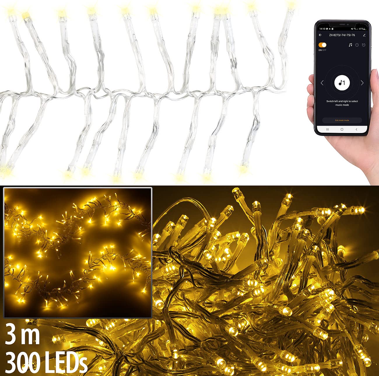 Lunartec Licht-Dekoration Büschel-Lichterkette 300 LEDs warmweiß 3m