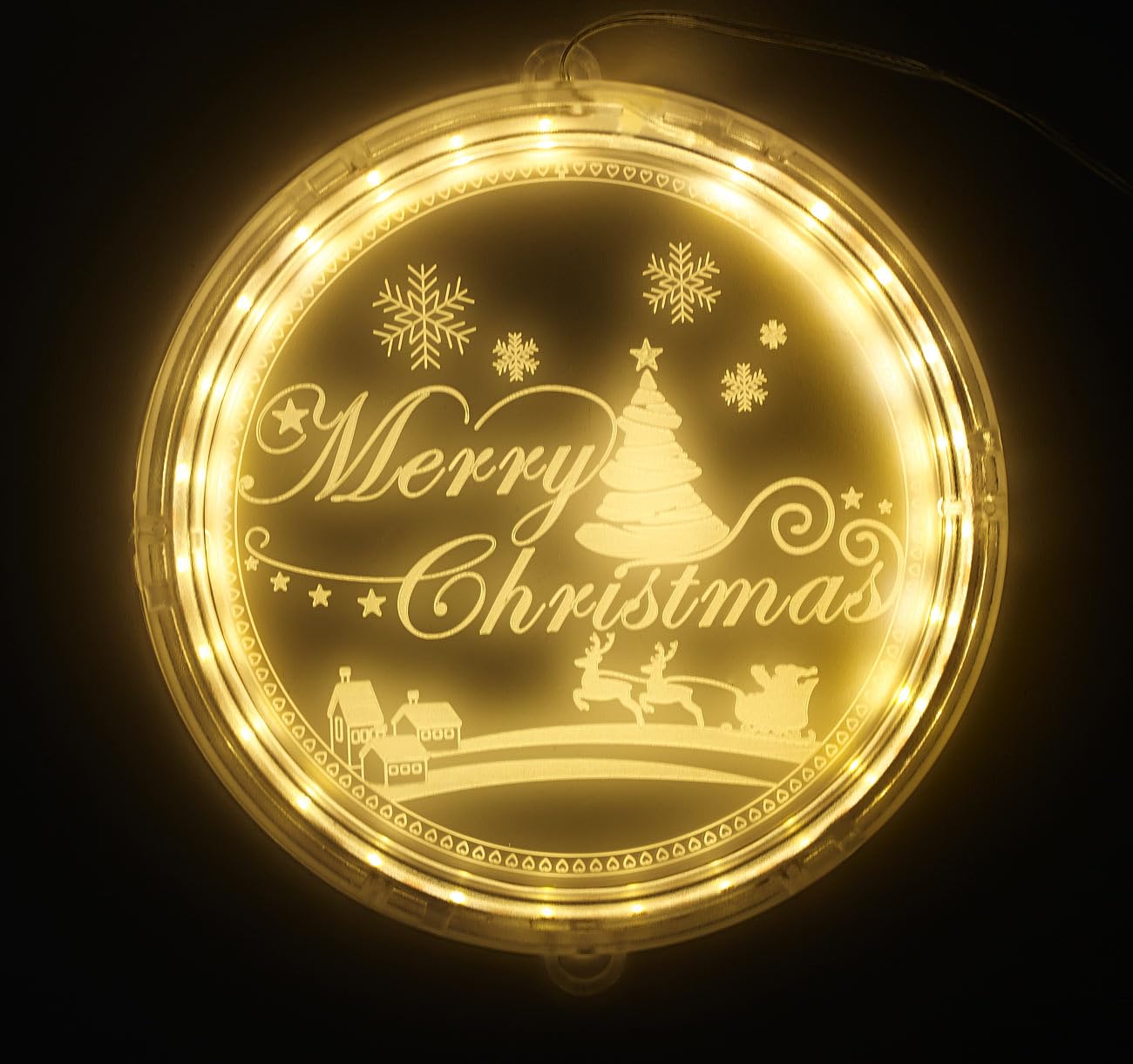 Lunartec Licht-Dekoration Fensterlicht Merry Christmas 26 LEDs Ø 16 cm