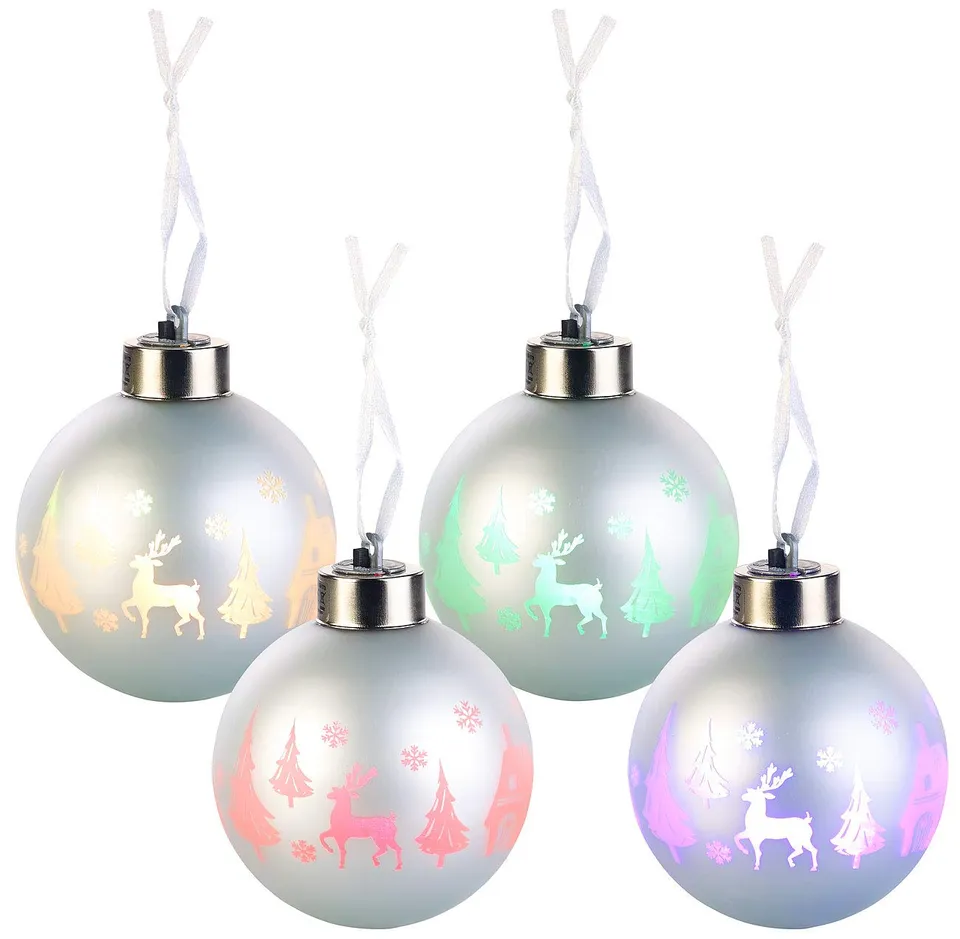 Lunartec Licht-Dekoration LED Weihnachtskugeln 8 cm 4er-Set Farbwechsel
