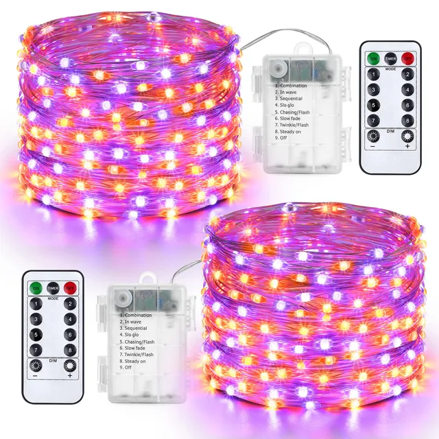 Qedertek Lichterkette 10 m 100 LED Draht Orange-Lila Batterie