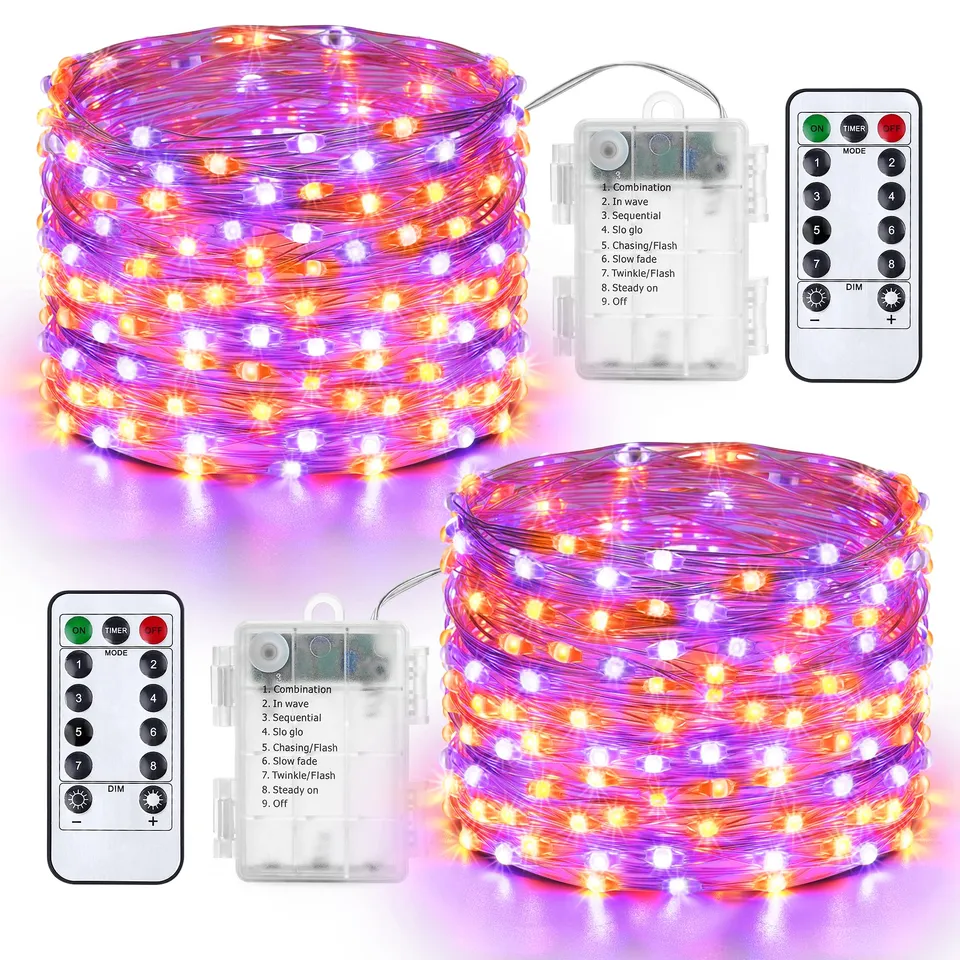 Qedertek Lichterkette 10 m 100 LED Draht Orange-Lila Batterie