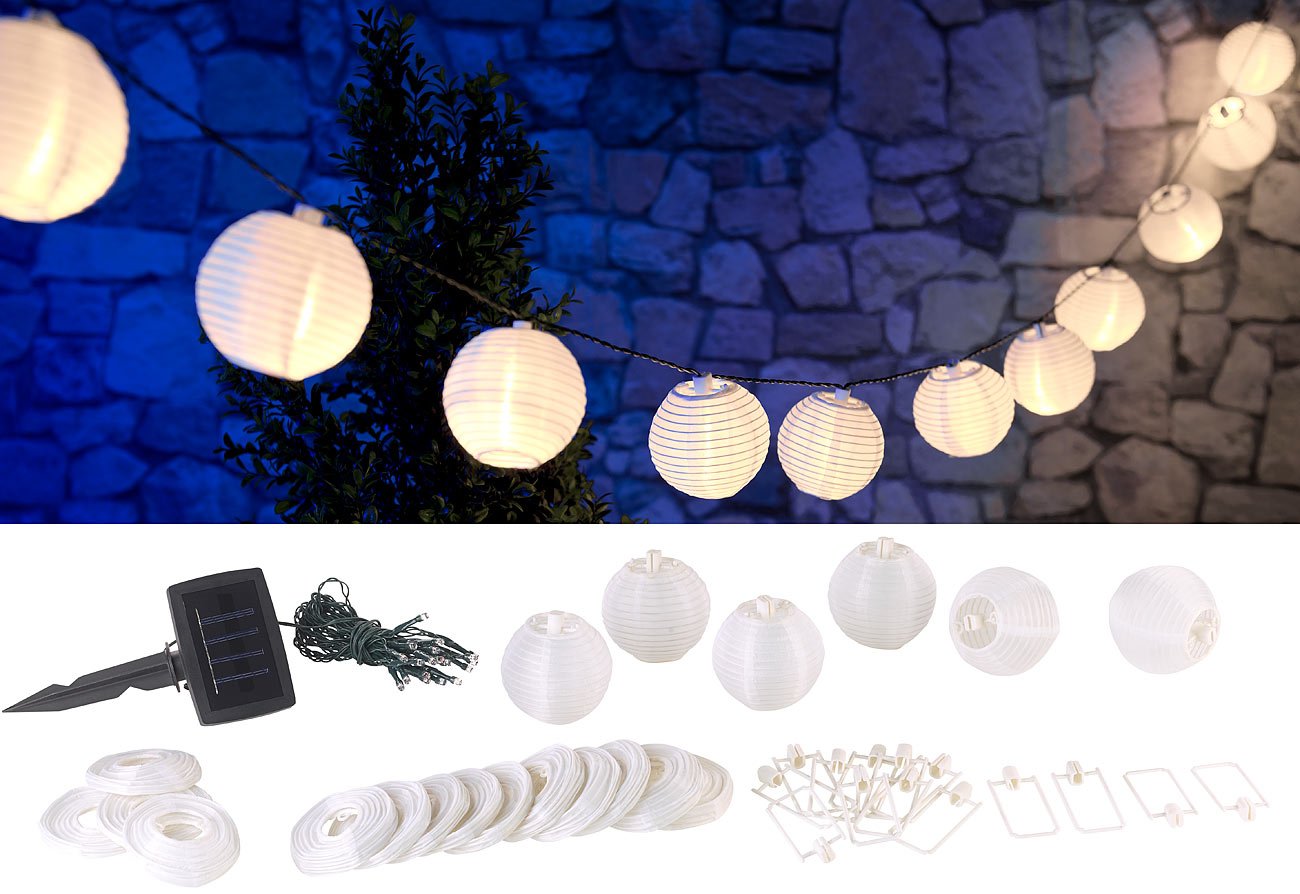 Lunartec Licht-Dekoration Solar-Lampionkette warmweiß 20er 5,8m