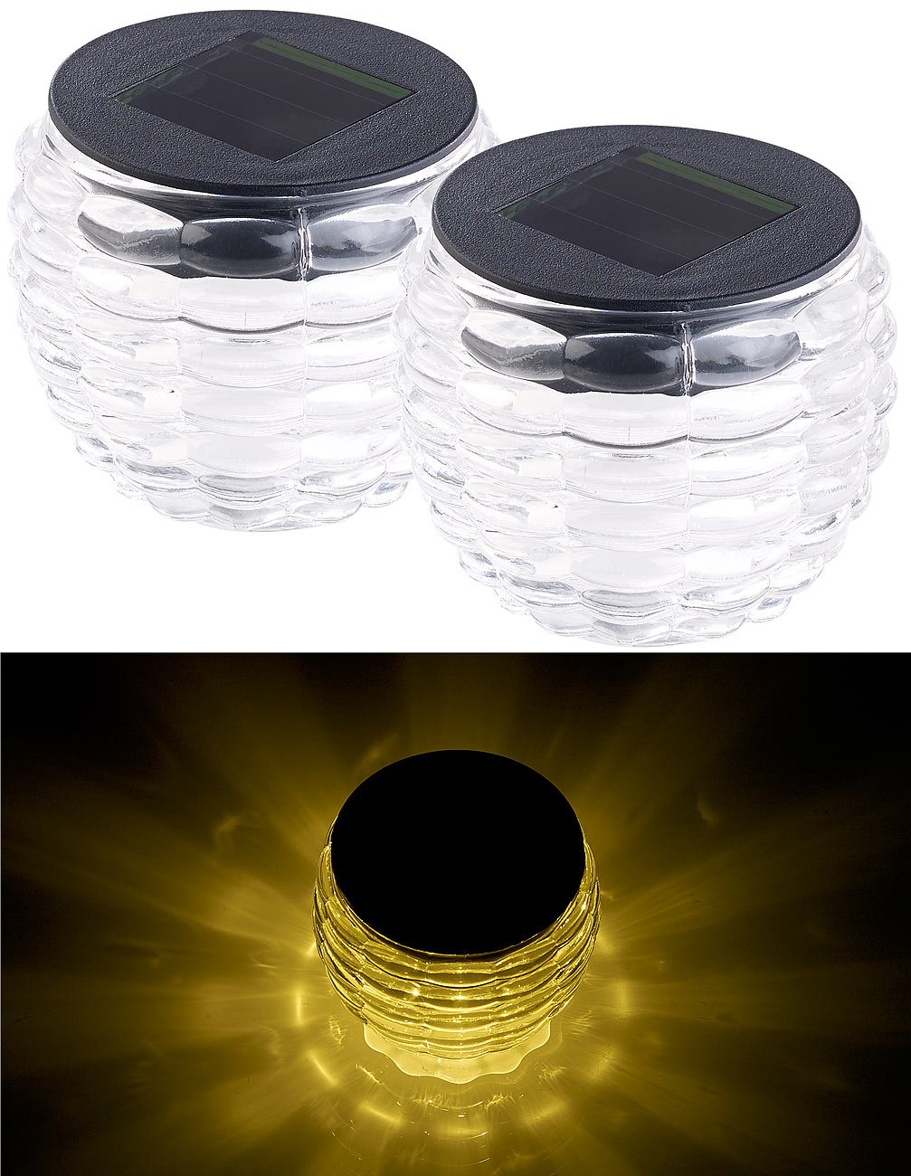 Lunartec Liora Solar-Windlicht Glas warmweiss 2er-Set IP44