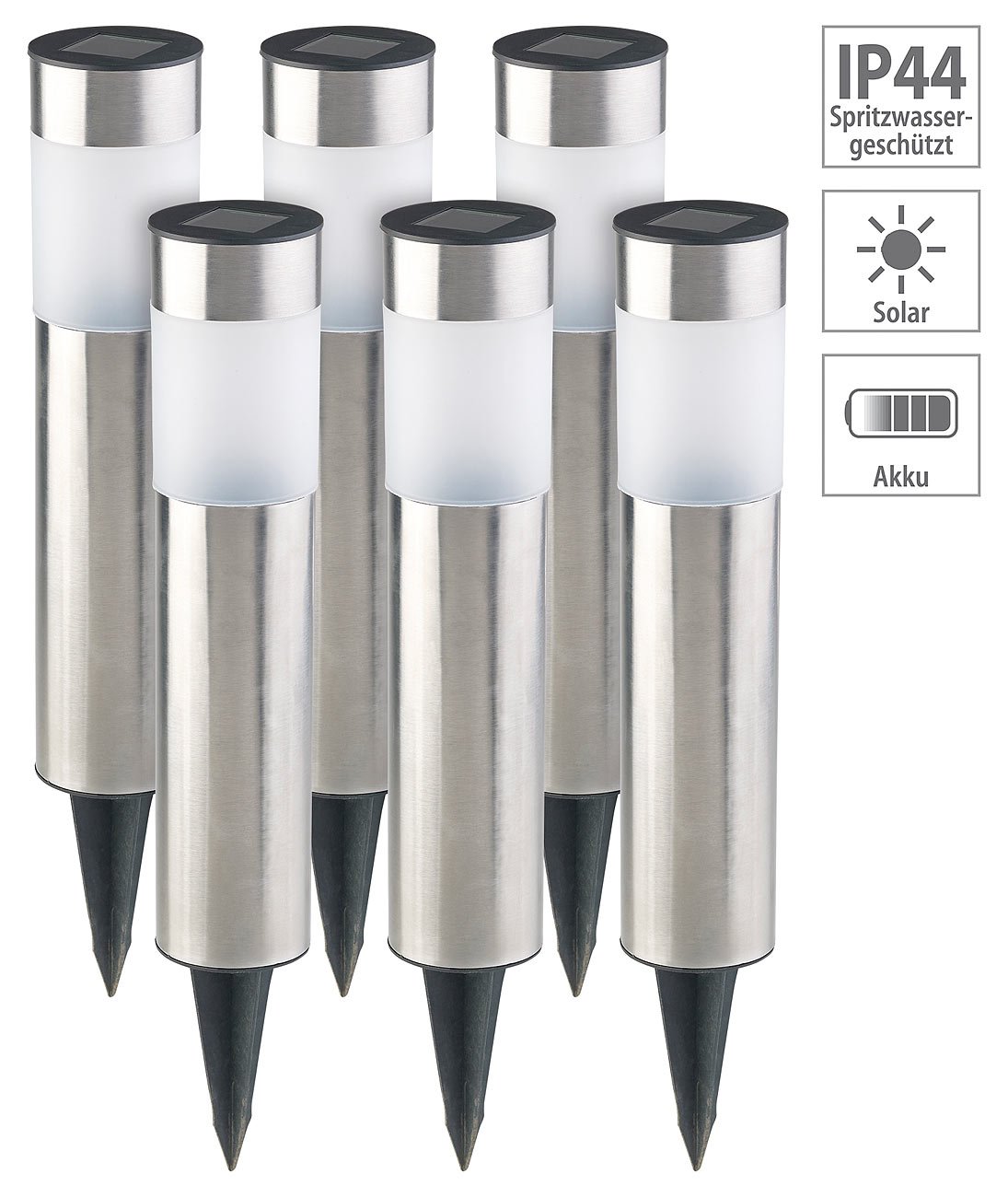 Lunartec Außenbeleuchtung Gartenlampe Solar 12er-Set Edelstahl IP44