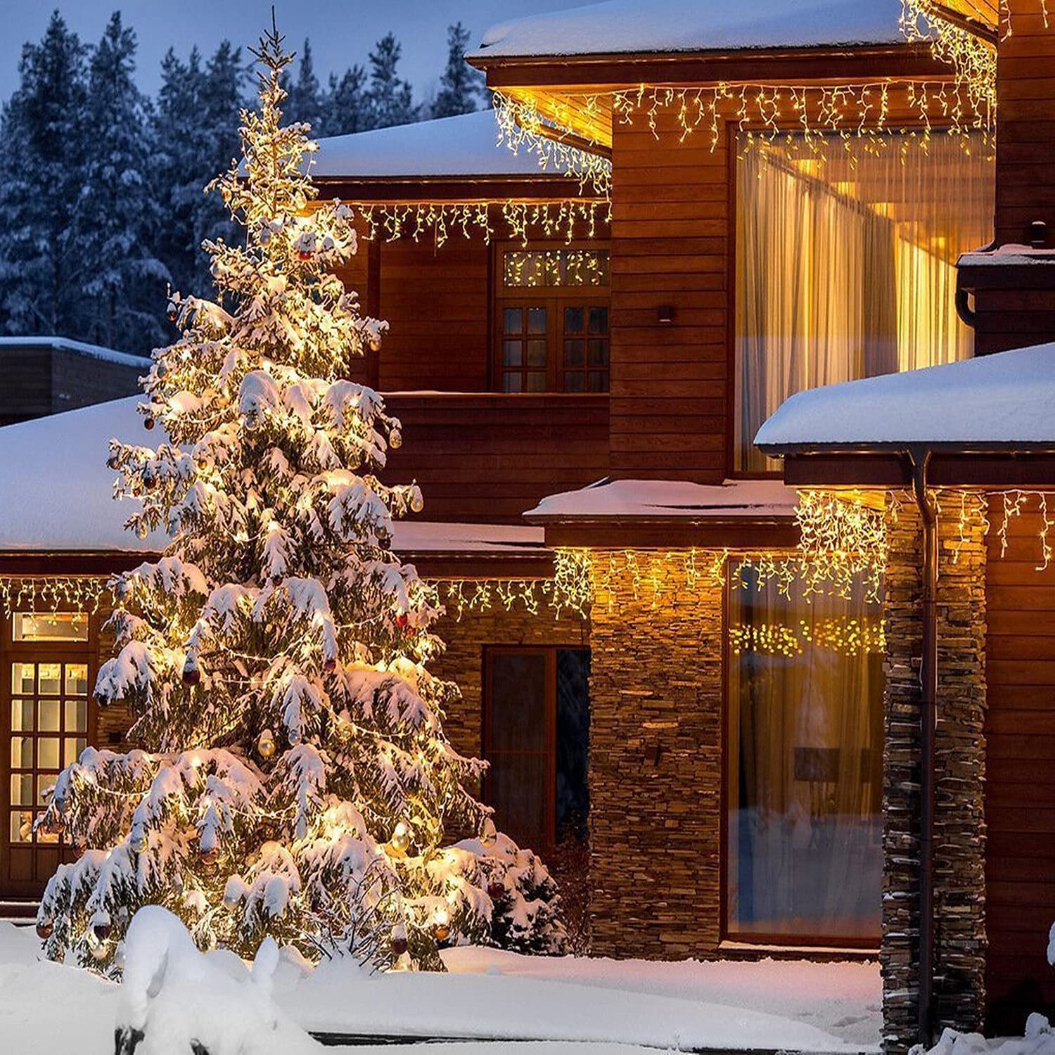 Qedertek Lighting Eisregen Lichterkette 15,3m 612 LED warmweiß