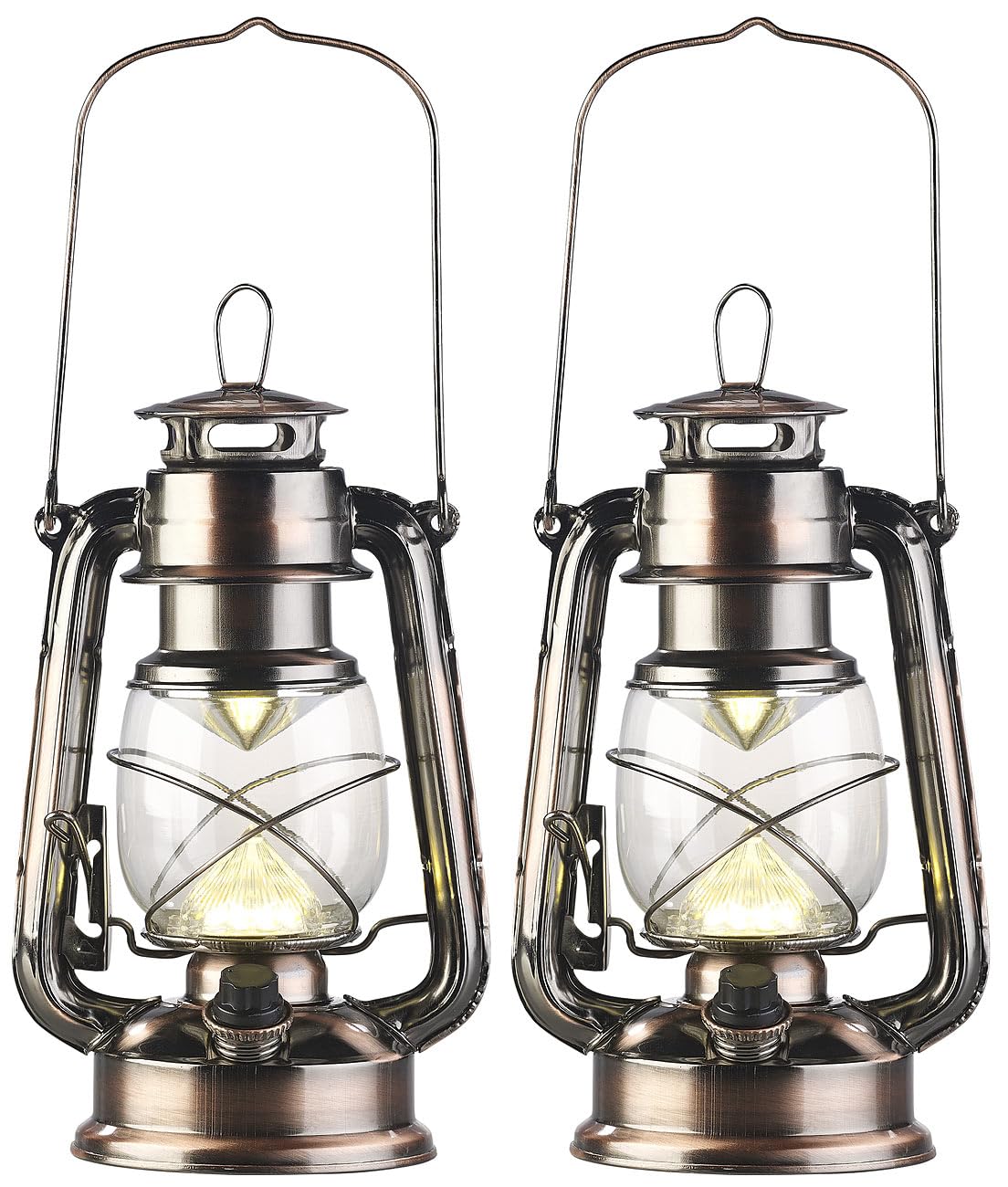 Lunartec Taschenlampen LED-Sturmlaterne Akku 2er-Set bronze warmweiß