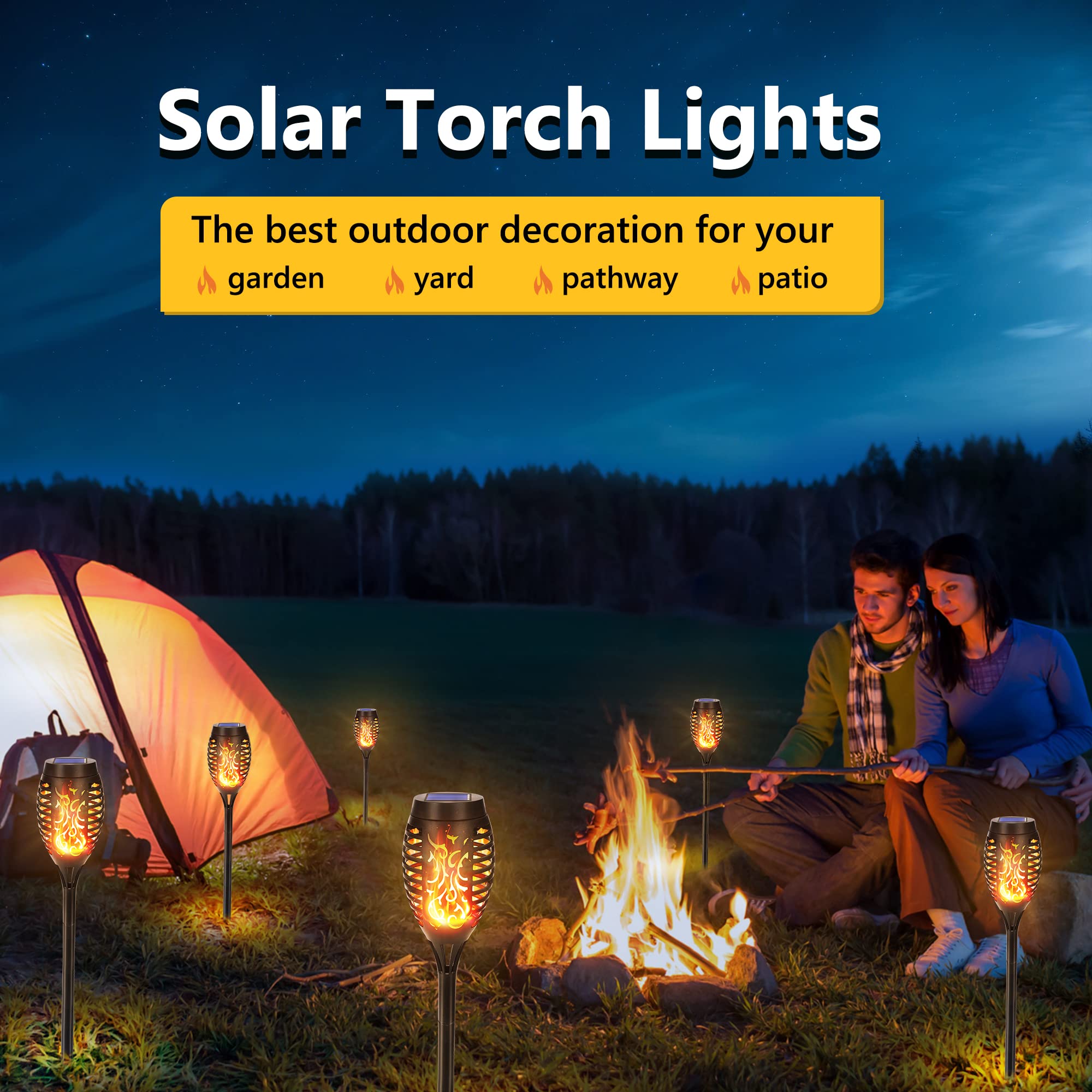 Qedertek Lighting Solarlampen 6 Stück mit Flammeneffekt IP65