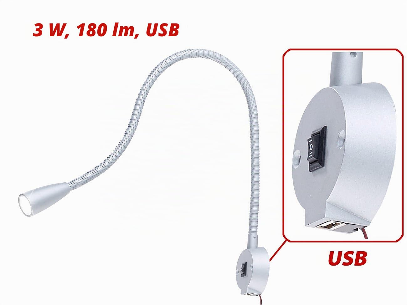Lunartec LED Lese-Bettleuchten 2er-Set USB Schwanenhals