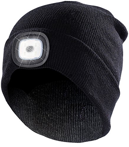 Lunartec LED Mütze Kinder schwarz Strickmütze mit Licht 4 LEDs