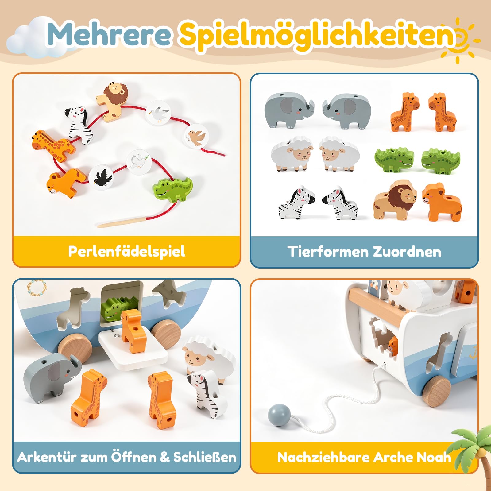 WEARXI Arche Noah Holz Spielzeug ab 1 Jahr Taufgeschenk Set