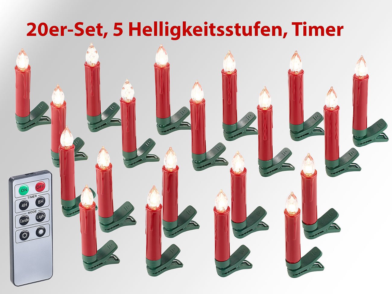 Lunartec Licht-Dekoration 20er LED-Weihnachtsbaumkerzen rot mit Fernbedienung