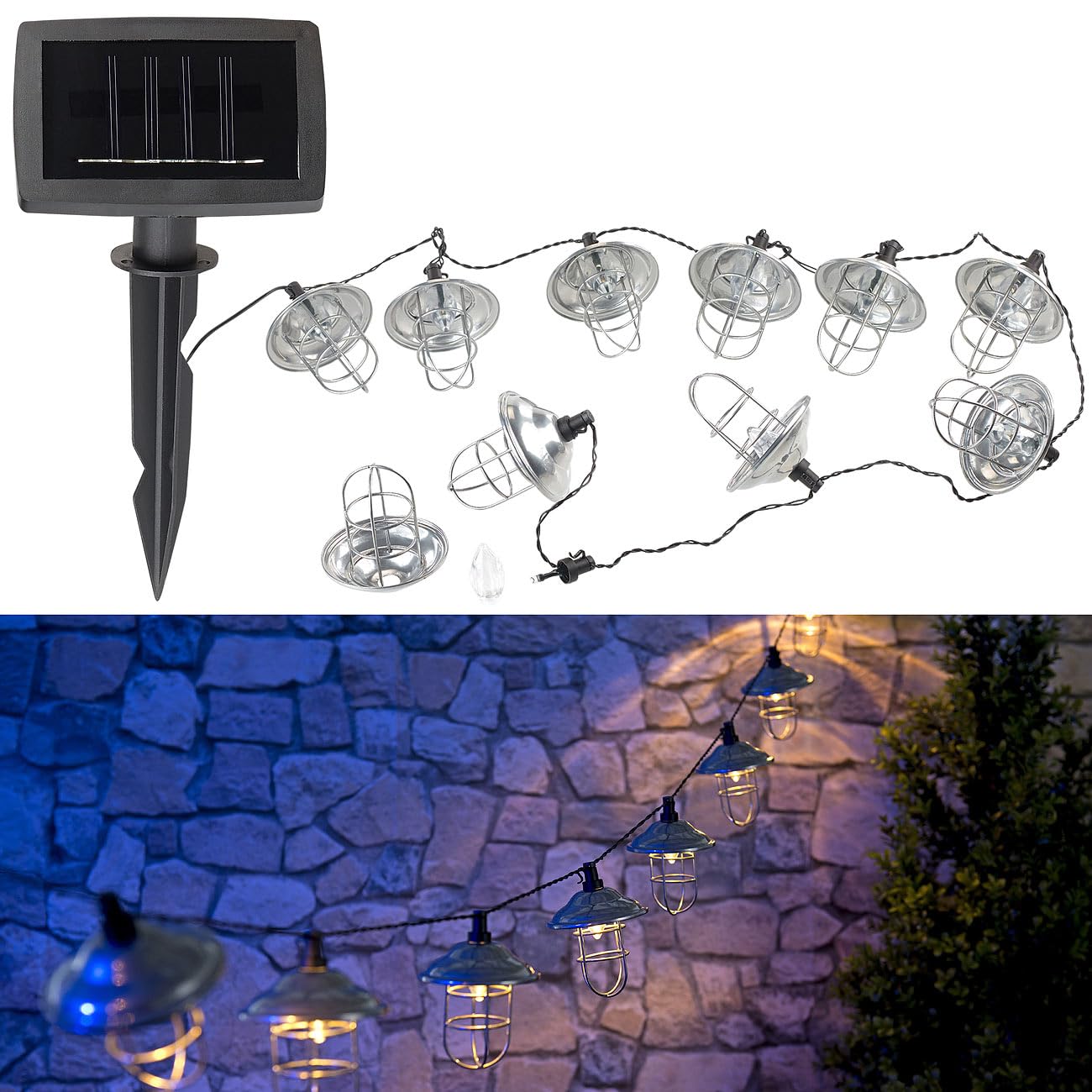 Lunartec Solar-Lichterkette 10 Laternen warmweiß 3,6 m