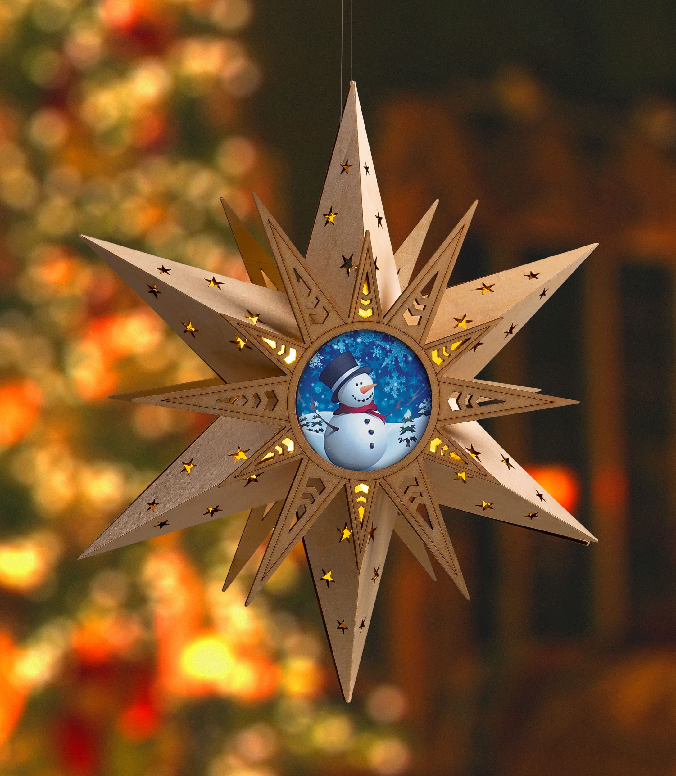 Bonetti Glowing Stars Weihnachtsstern Holz 30 cm Schneemann