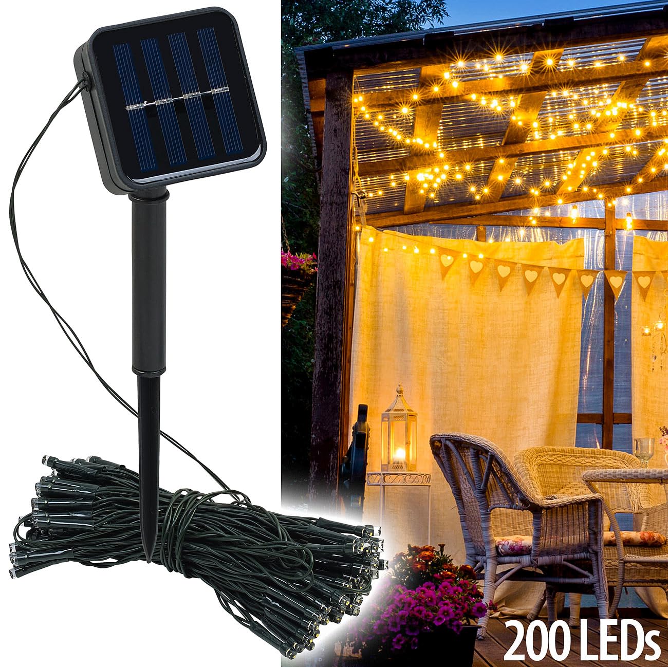 Lunartec Licht-Dekoration Solar-Lichterkette 200 LED 20 m