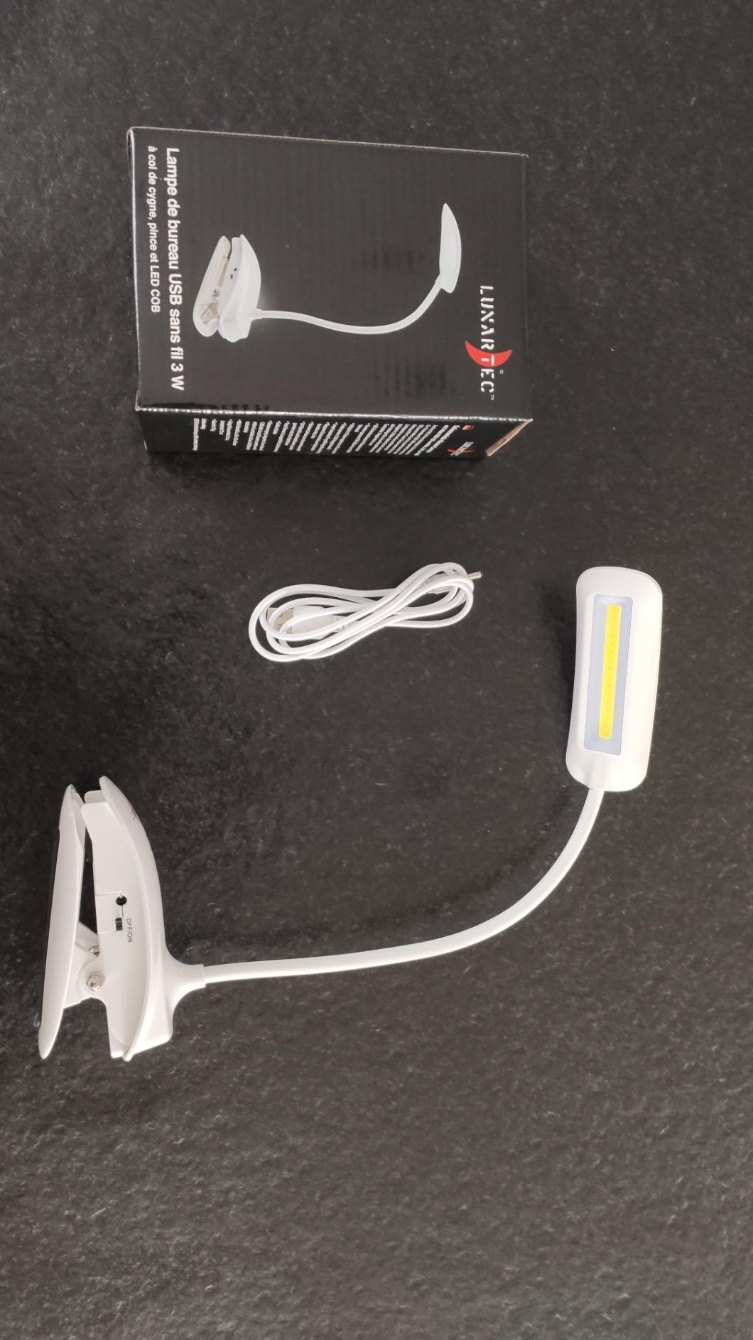 Lunartec Klemmleselampe Akku Schwanenhals 3W COB-LED USB