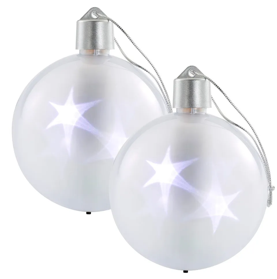 Lunartec Licht-Dekoration LED-Weihnachtskugeln 2er-Set weiß 3D
