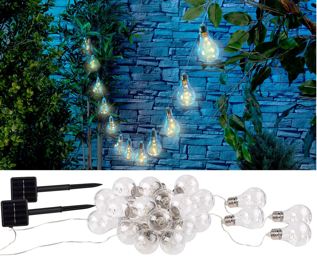 Lunartec Solar-Lichterkette Glühbirnen 2er-Set 8,5 m warmweiß