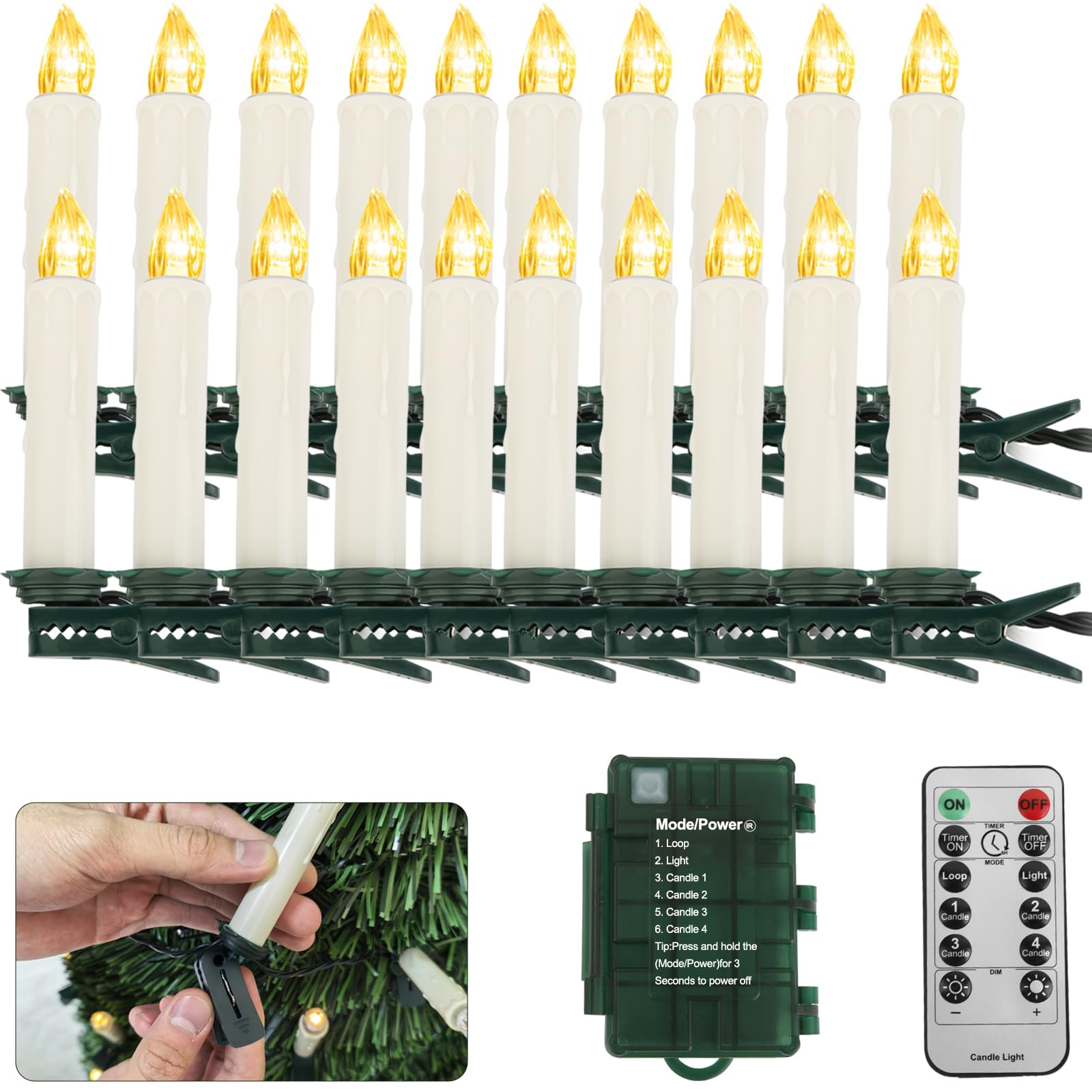 Koopower Candle Lights Lichterkette 7M 20 Kerzen mit Timer