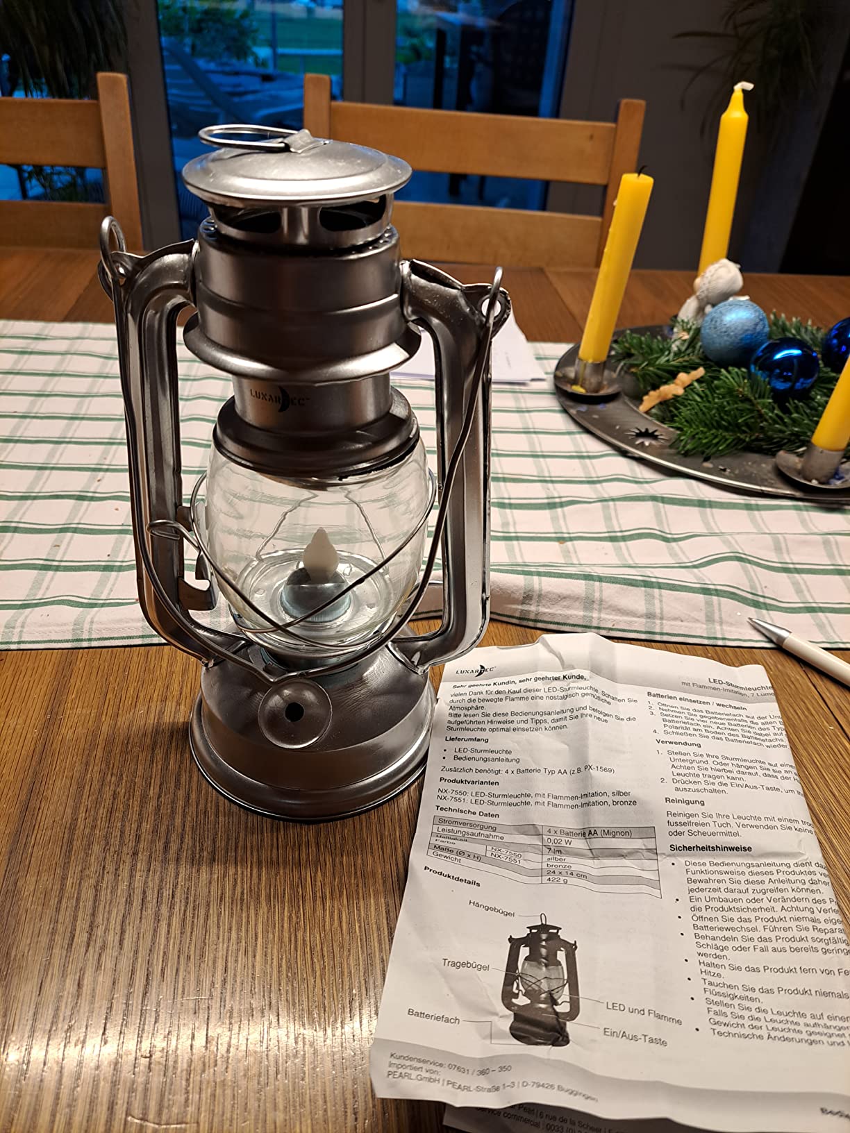 Lunartec Taschenlampen LED-Sturmlaterne silber batteriebetrieben