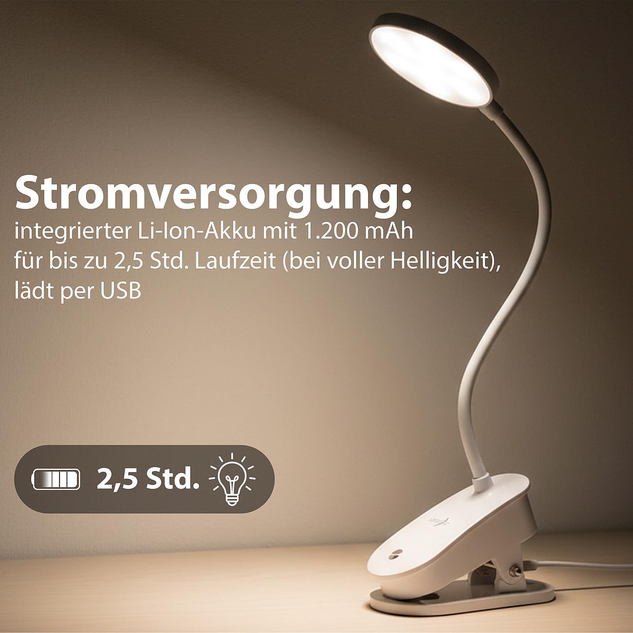 Lunartec Innenbeleuchtung Leselampe Akku Klemm 2er-Set 238 lm