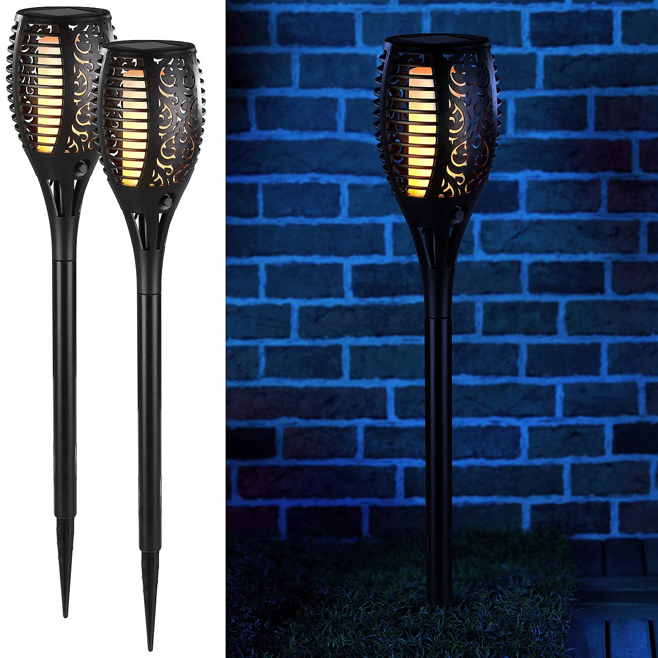 Lunartec Außenbeleuchtung Solar-Gartenfackel 58cm 2er-Set