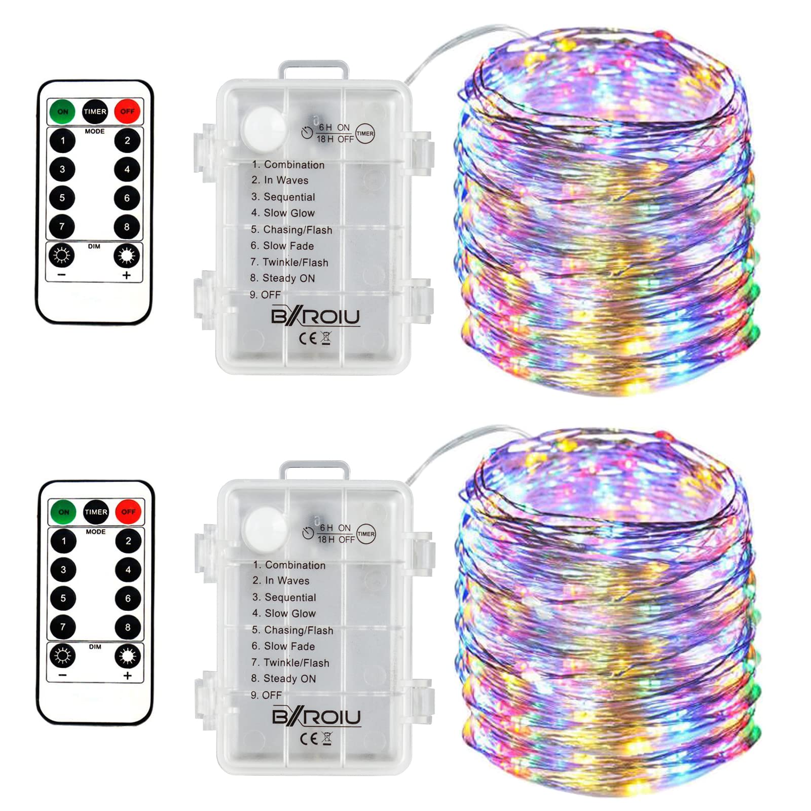 Bxroiu Lichterkette LED-Lichterkette bunt 2er-Set 5m Timer