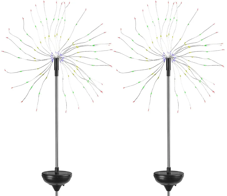 Lunartec Außenbeleuchtung Solar Feuerwerk Lichtdeko bunt 2er-Set 120 LEDs