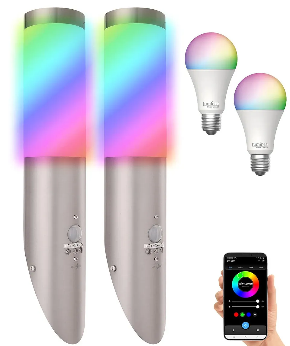 Lunartec Außenbeleuchtung 2er-Set Wandlampe WLAN Bewegungsmelder