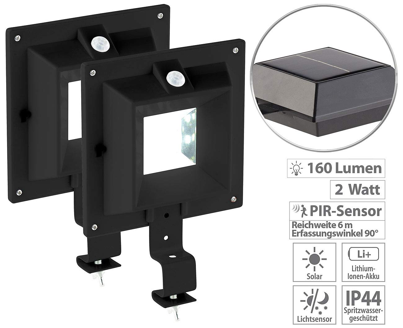 Lunartec Außenbeleuchtung Dachrinnen Solarleuchten 2er-Set PIR