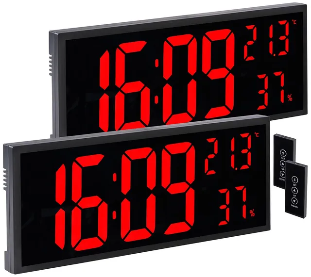 Lunartec LED-Uhren Digital-Wanduhr rot Jumbo 2er-Set mit Fernbedienung