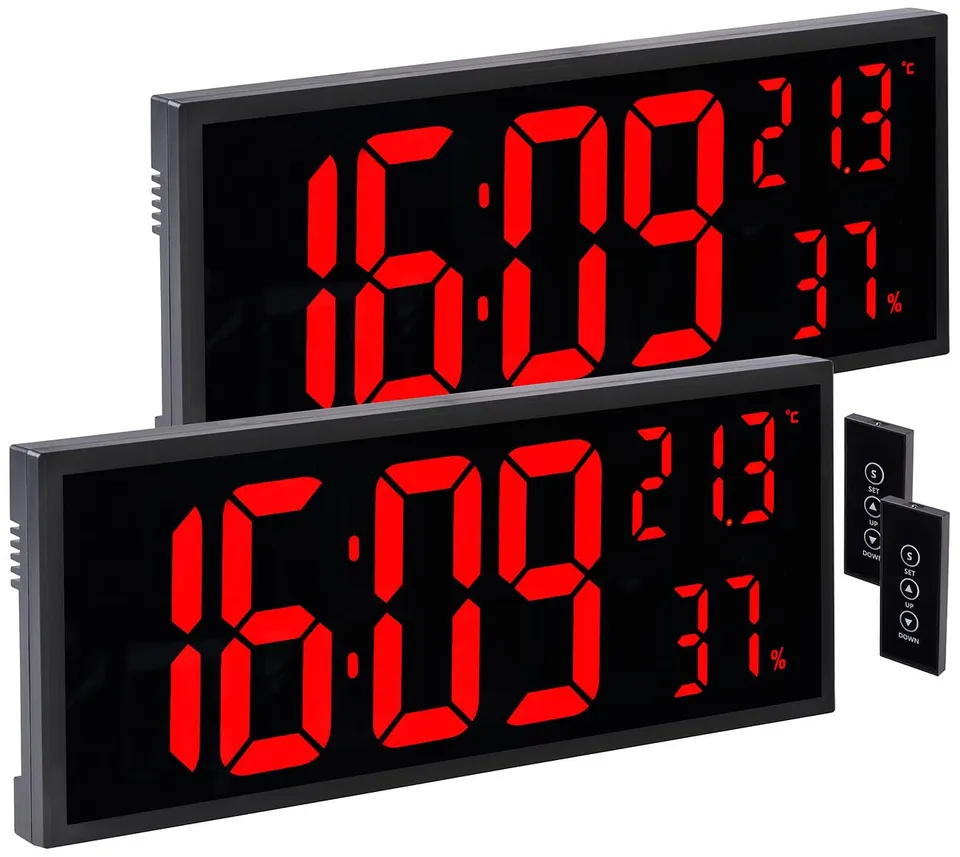 Lunartec LED-Uhren Digital-Wanduhr rot Jumbo 2er-Set mit Fernbedienung
