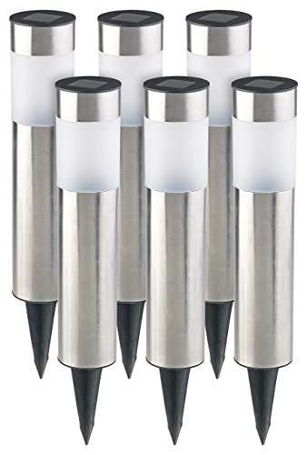 Lunartec Außenbeleuchtung Solar-Wegeleuchten 6er-Set Edelstahl IP44