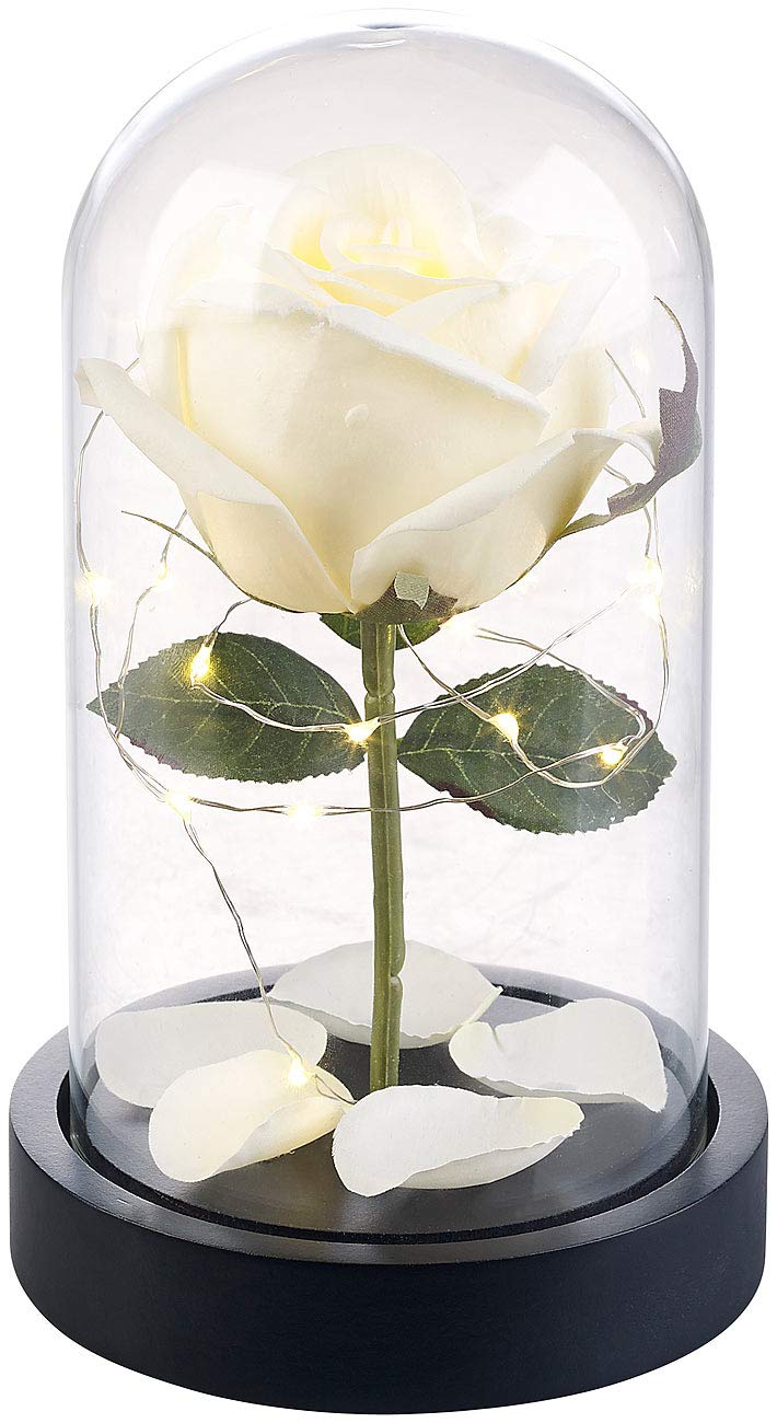 Lunartec LED Rose im Glas weiß warmweiß 25 LEDs Batterie
