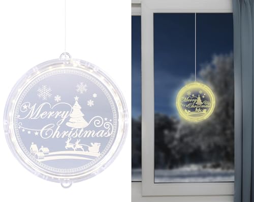 Lunartec Licht-Dekoration Fensterlicht Merry Christmas 26 LEDs Ø 16 cm