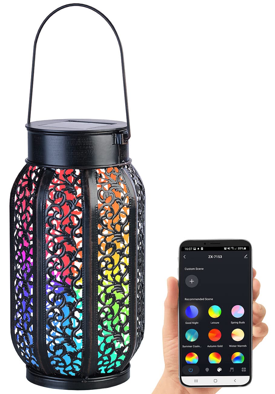 Lunartec Außenbeleuchtung Solar-Laterne Metall RGB App IP44