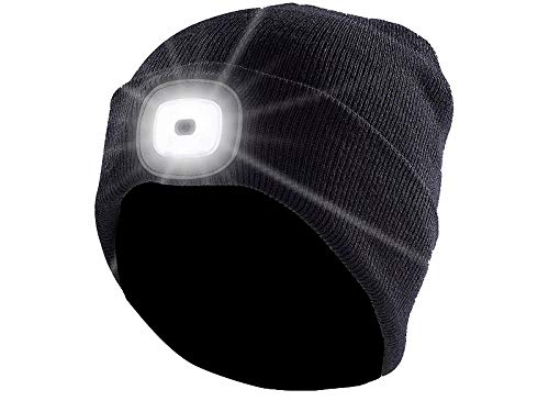 Lunartec Taschenlampen LED-Strickmütze schwarz USB 8 LEDs