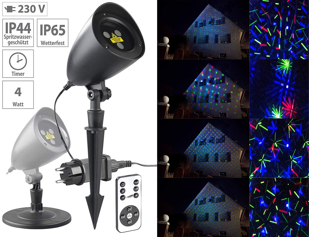 Lunartec LP-350 RGB-Laserprojektor mit Fernbedienung IP65