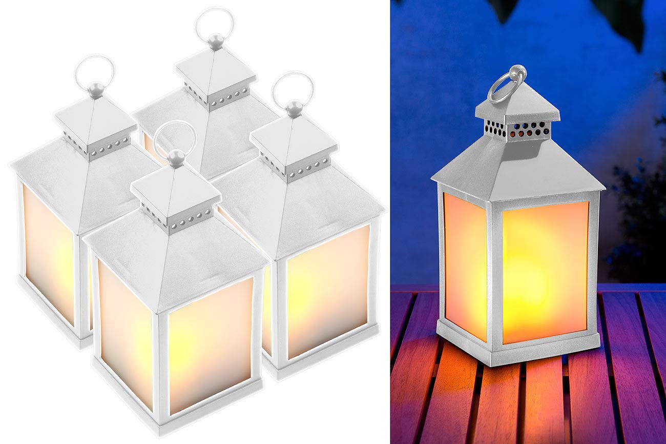 Lunartec LED-Laternen 4er-Pack weiß mit Flammenspiel und Timer