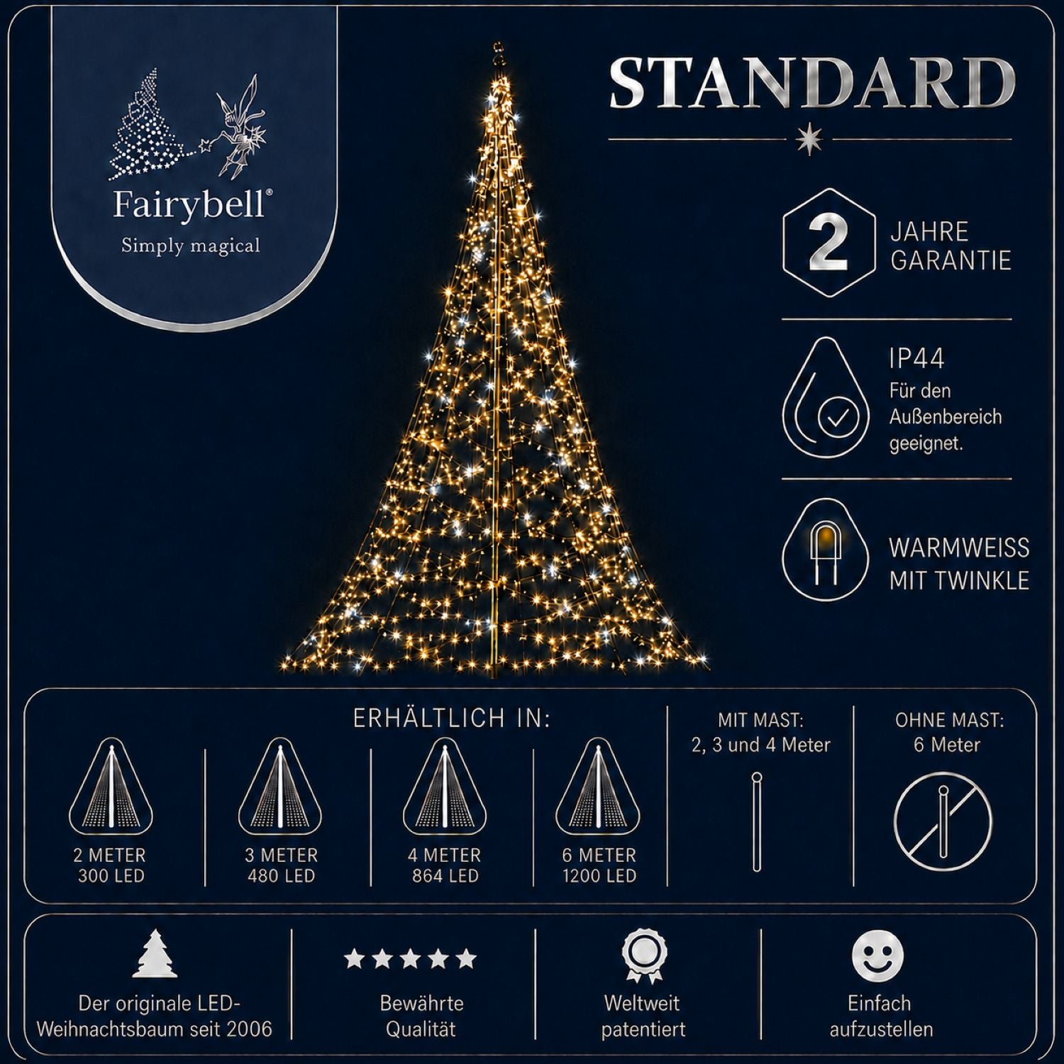 Fairybell Standard 4 m Lichtbaum 864 LED Twinkle warmweiß Mast