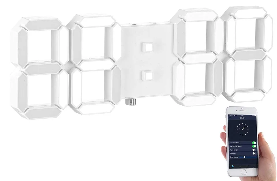Lunartec LED-Uhren Digital Wanduhr dimmbar 37 cm mit Wecker