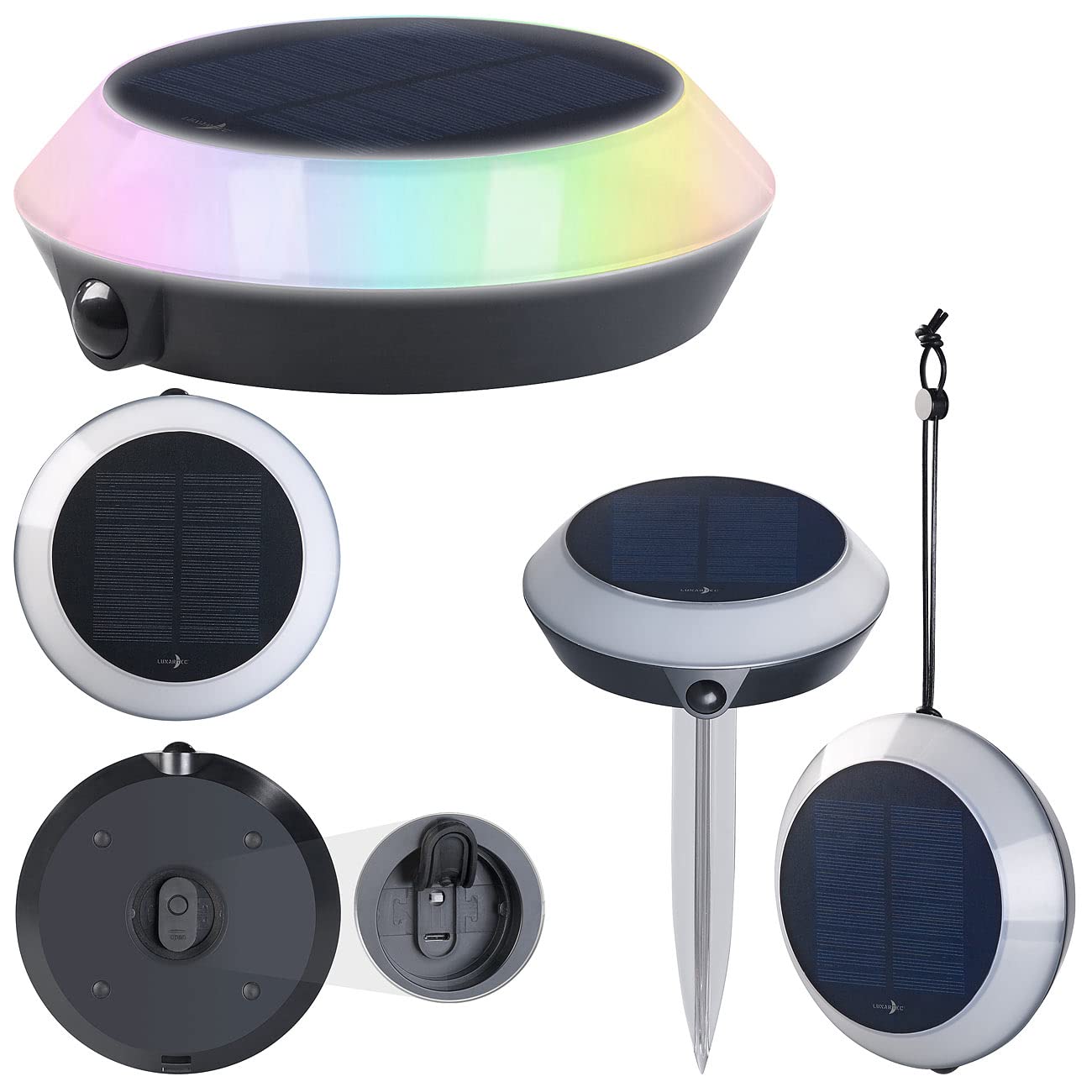 Lunartec Außenbeleuchtung Solarleuchte 2er-Set RGB-CCT mit App