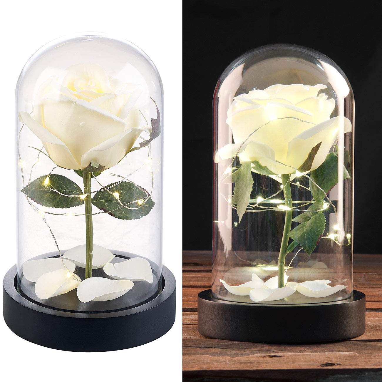 Lunartec LED Rose im Glas weiß warmweiß 25 LEDs Batterie
