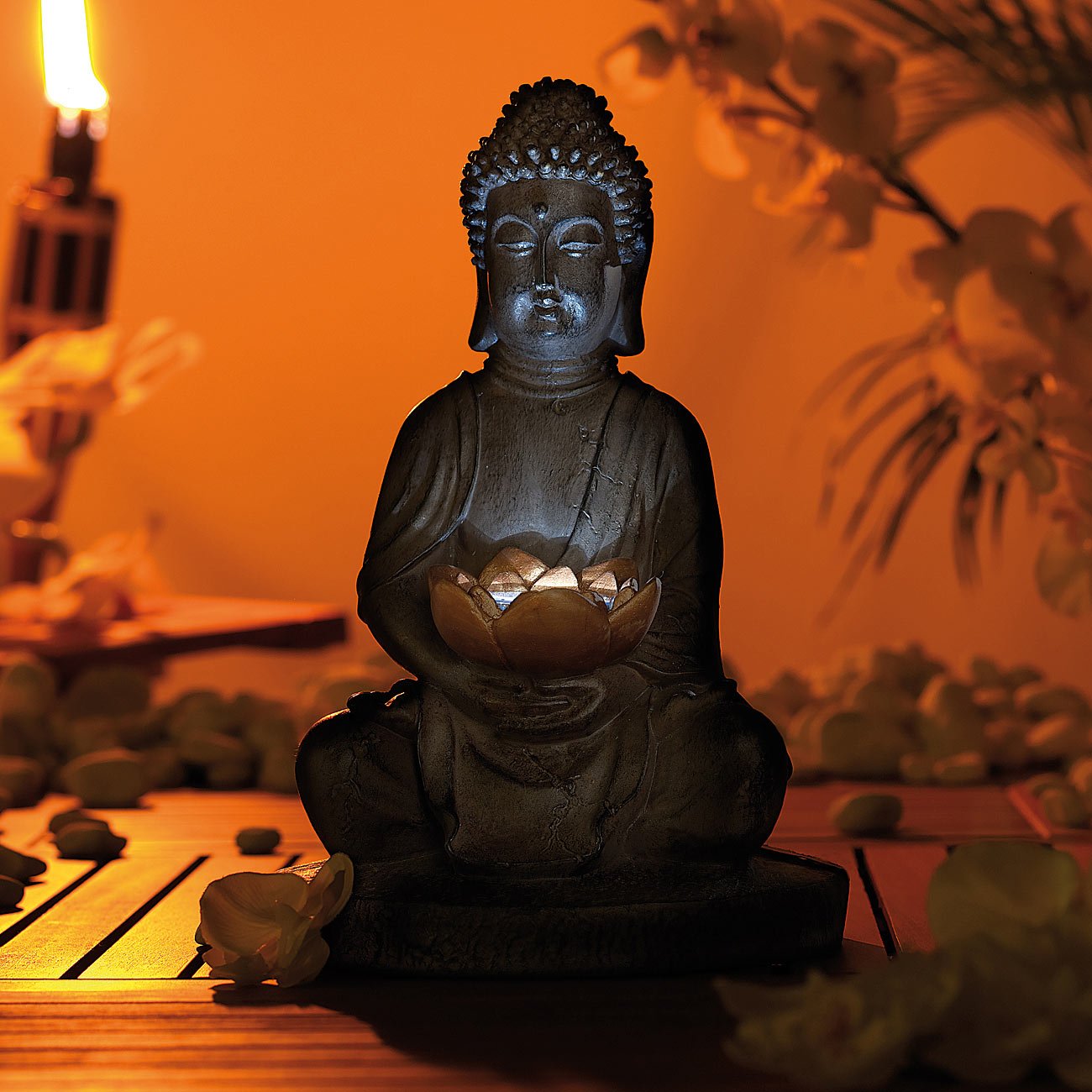 Lunartec Licht-Dekoration Solar-Buddha 28 cm Steinoptik bronze