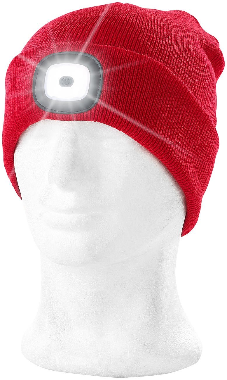 Lunartec Taschenlampen LED-Mütze rot aufladbar 8 LEDs