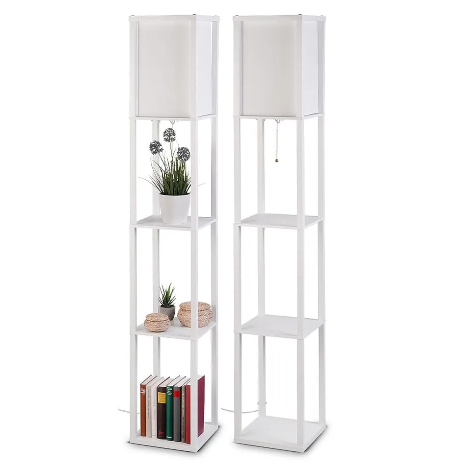 Lunartec Innenbeleuchtung Regal-Stehlampe Holz weiß E27 2er-Set