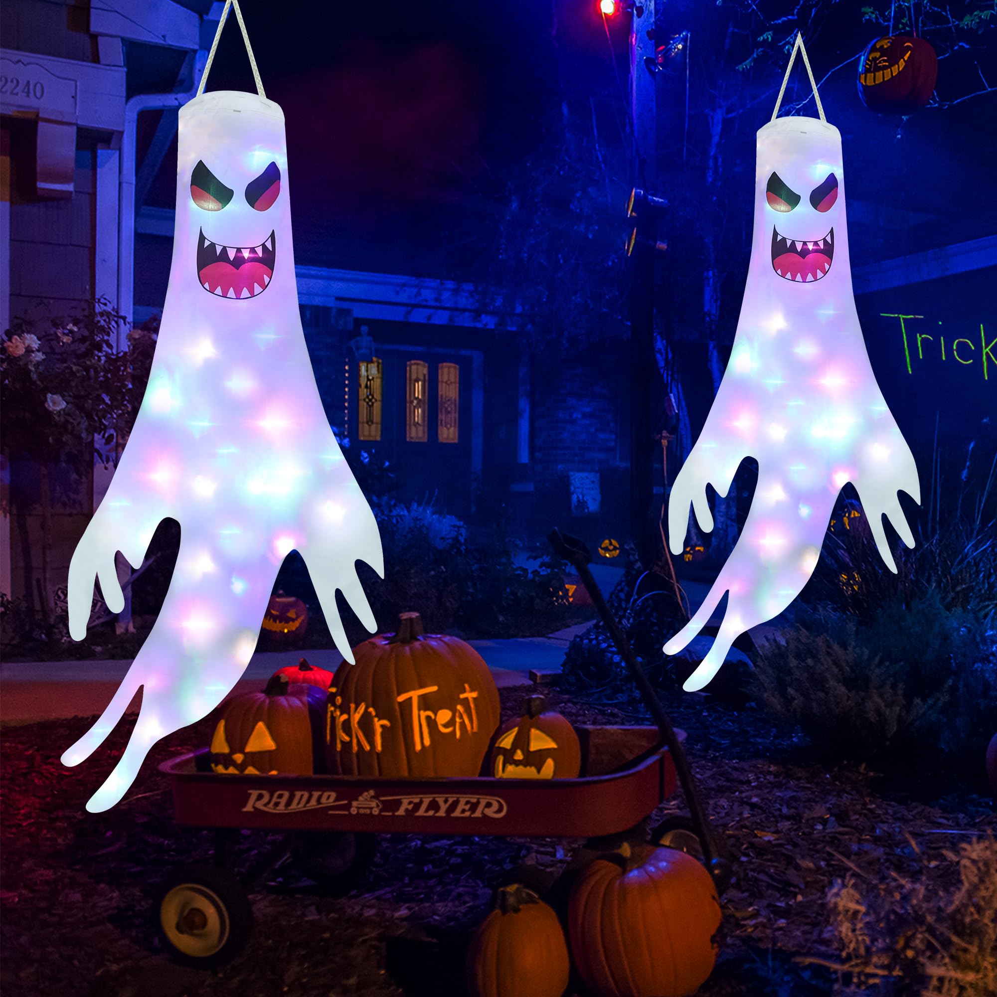 Qedertek Lighting Halloween-Geister Windsack 120cm 2er-Set LED