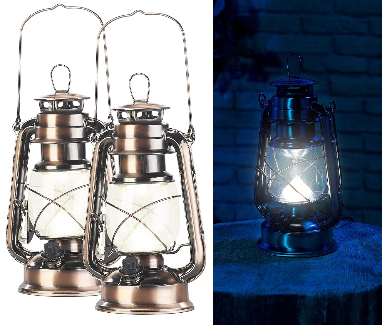 Lunartec Taschenlampen LED-Sturmlaterne Akku 2er-Set bronze warmweiß