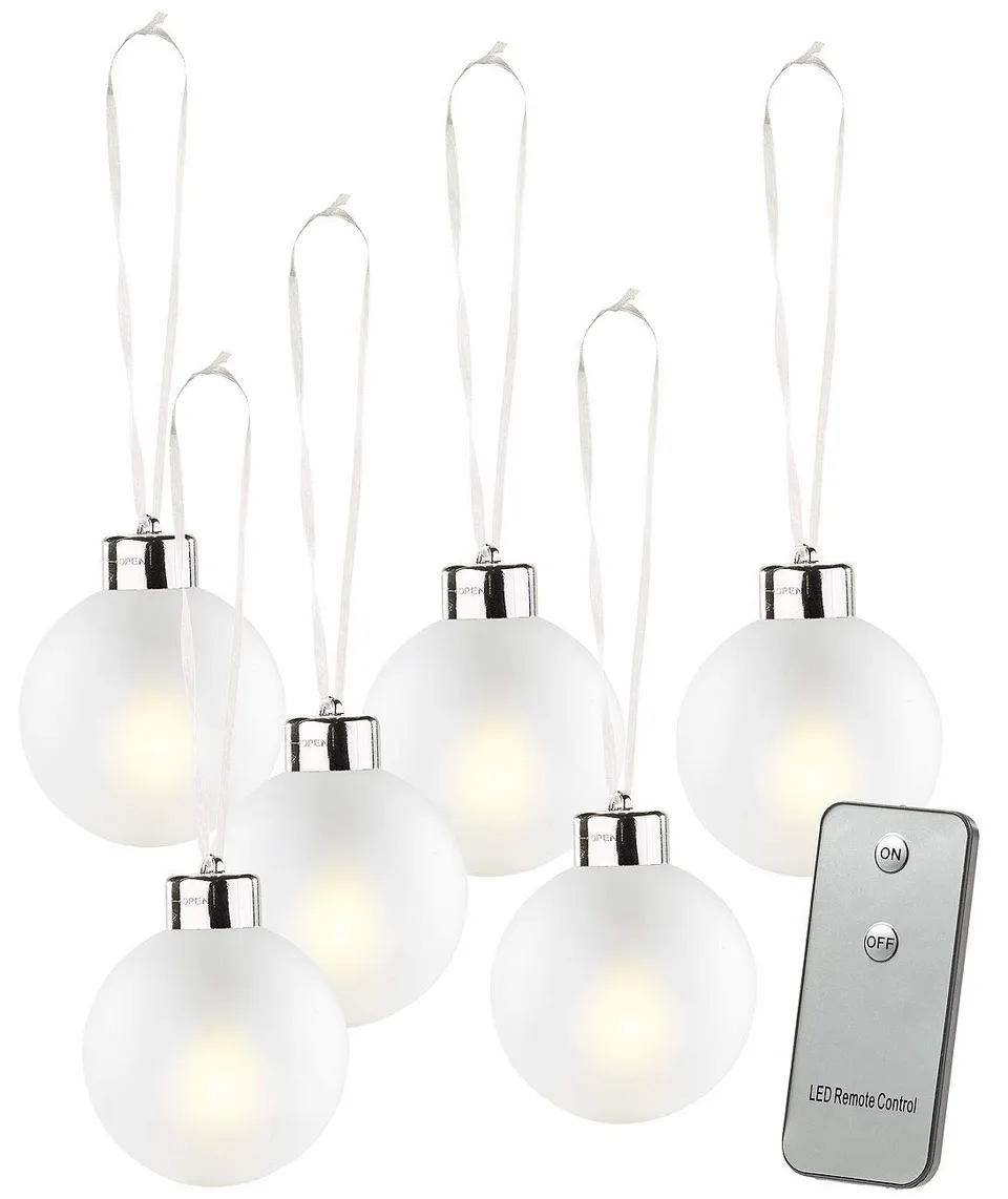 Lunartec Licht-Dekoration Weihnachtskugeln Glas weiß 6 Stück LED