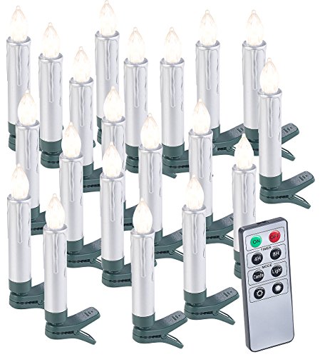 Lunartec Licht-Dekoration LED-Christbaumkerzen 20er silber